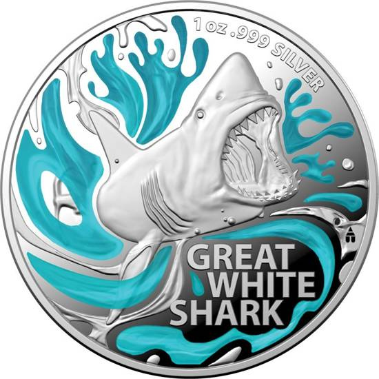 Australia's Most Dangerous: The Great White Shark coloured 1 oz Silber 2022 Proof