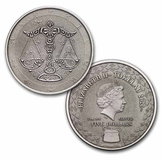 Zestaw 12 monet Tokelau: Zodiac Series 12 x 1 uncja Srebra 2022 Antique Coins