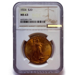 Double Eagle 20 Dollar Złoto 1924 NGC MS63