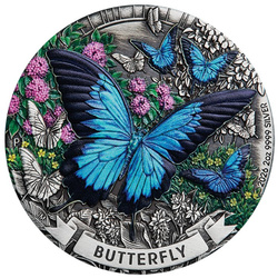 Stříbrná mince The Perth Mint: Butterfly kolorovaná 2 unce stříbra 2026 Antiqued