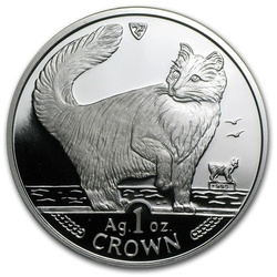 Isola di Man Serie gatti: Gatto norvegese 1 oncia d'argento 1991 Proof