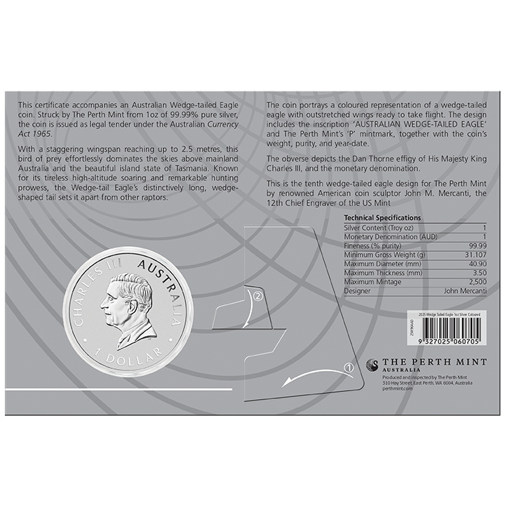 Orzeł Australijski kolorowany 1 uncja Srebra 2025 (moneta w karcie)