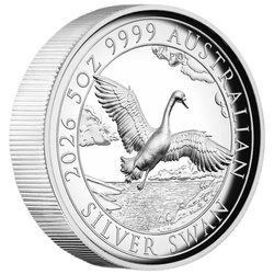 Monedă din argint Lebădă 5 uncii de argint 2026 Proof High Relief