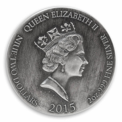 Niue: Vikingové – Ragnar 2 unce stříbra 2015 Proof Antiqued Coin