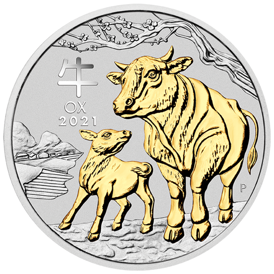 Lunar III: Año del Búfalo 1 oz Plata 2021 Dorada (sin estuche)