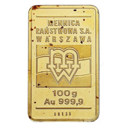 100 gramów Sztabka Złota Niesortowana