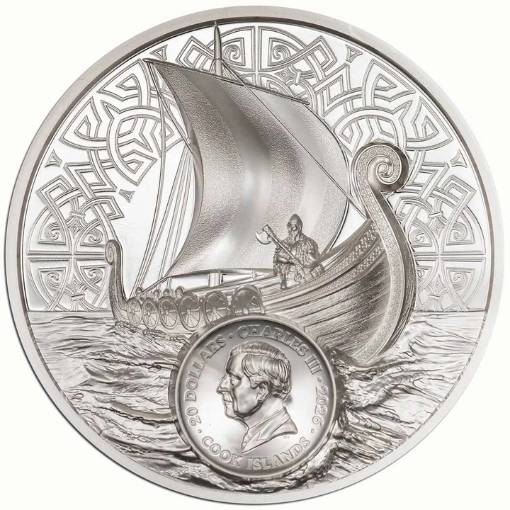 Cook Islands: Savage Vikings pozłacany 3 uncje Srebra 2026 Proof