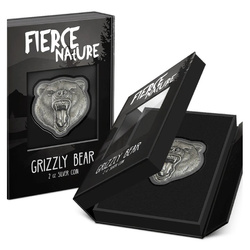 Niue: Fierce Nature - Grizzly Bear 2 oz Silver 2023 Antique Finish
