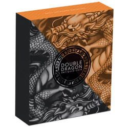 Tuvalu: Doble Dragón de color 2 oz Plata 2019 Antiqued Coin