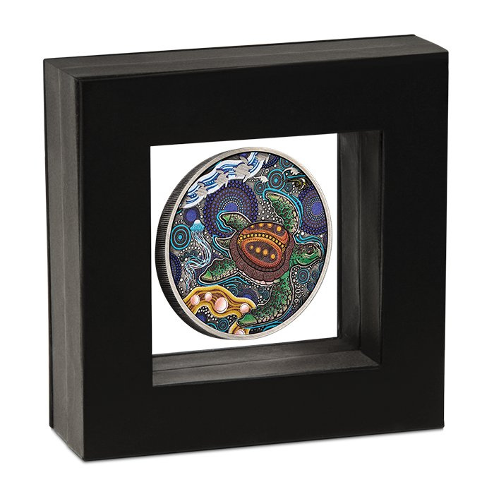 Monedă din argint The Perth Mint: Turtle Yaunati colorată 2 uncii de argint 2026 Antiqued