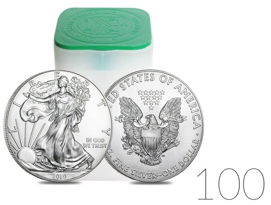 Aquila americana 1 oncia d'argento 2019 PACCHETTO DA 100 PEZZI
