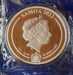 Samoa: Aztecký kalendář 5 uncí stříbra 2022 Prooflike