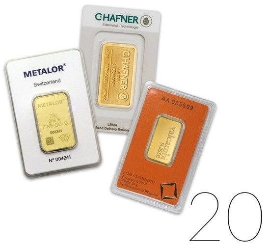 Lingot d'or de 100 grammes LOT DE 20 PIÈCES