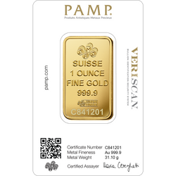 PAMP Lady Fortuna Veriscan 1 oz Gold Bar