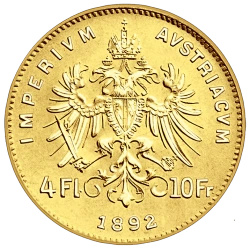Златна монета Австрия 4 гулдена 1892 НОВО ОТСИЧАНЕ