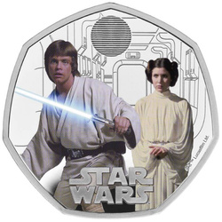  Star Wars: Luke Skywalker and Princess Leia 50p coloured Silver 2023 Proof 
