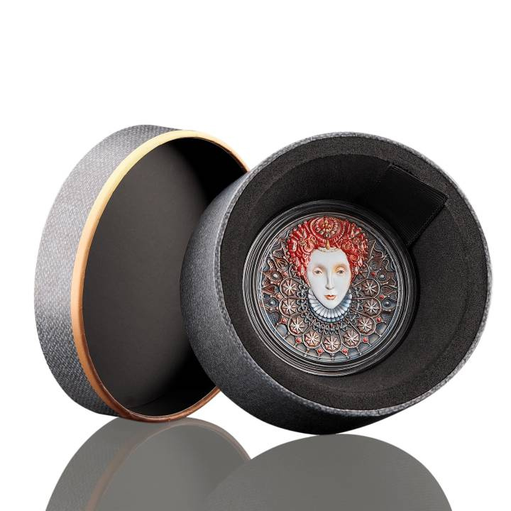 Niue: Women - Elizabeth I kolorowana $5 Srebro 2022 High Relief Antiqued Coin