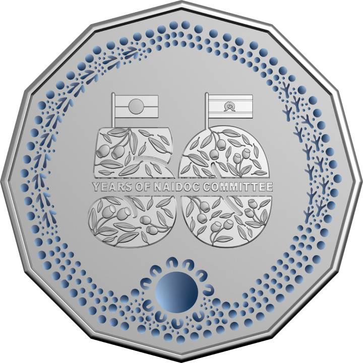 NAIDOC Week kolorowany 50c Miedzionikiel 2024 Frosted Coin