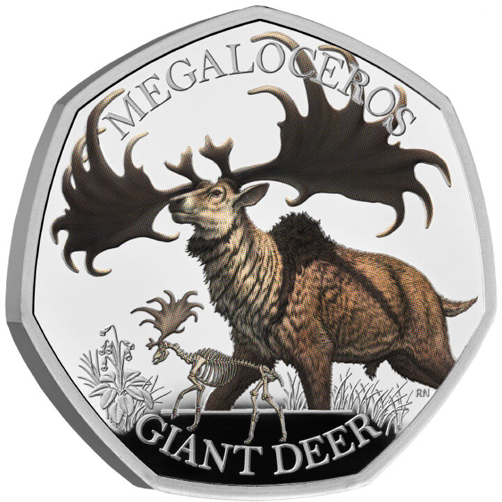Ice Age Giants - Giant Deer kolorowany 50p Srebro 2024 Proof