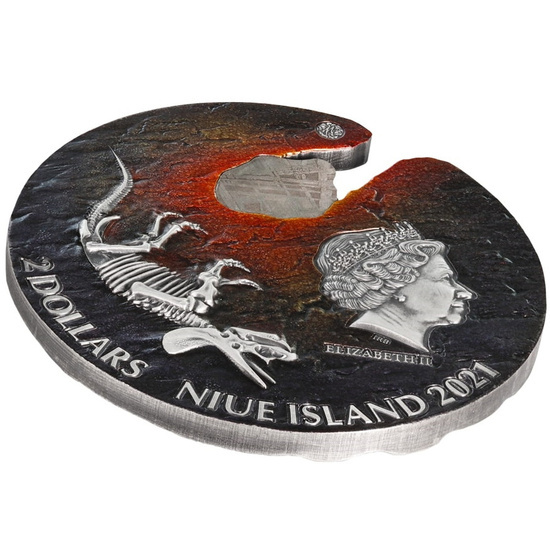 Niue: Impact Moments - Meteorite colorato 2 once d'argento 2021 Alto rilievo Finitura antica