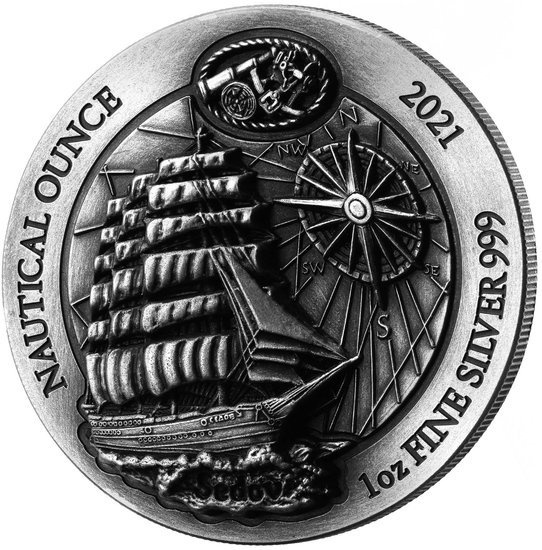 Rwanda: Nautical Ounce - Sedov 1 uncja Srebra 2021 Antique Finish