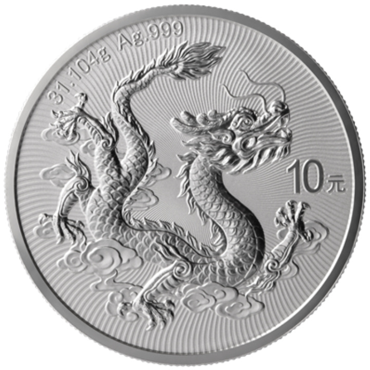 Chinese Dragon 10 Yuan Srebro 2025