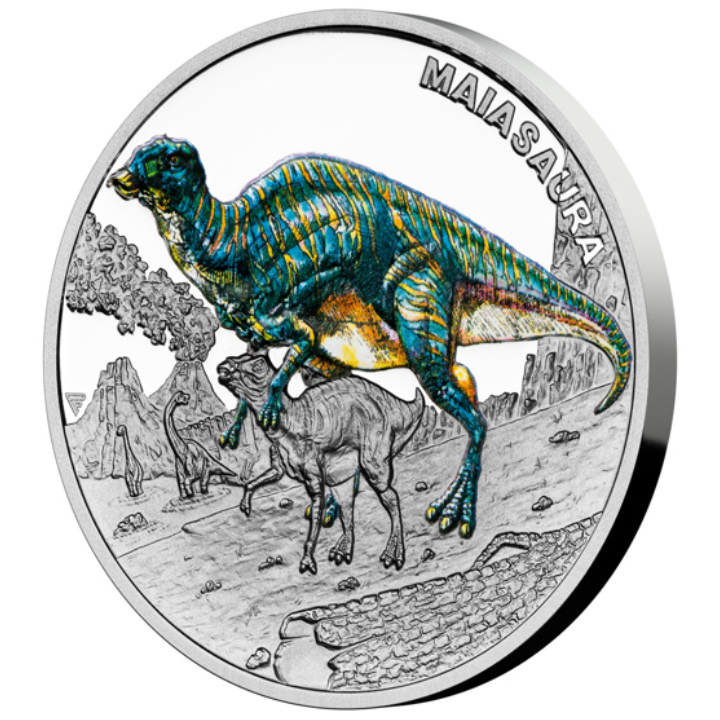 Niue: Prehistoric World - Maiasaura colorato $1 Argento 2023 Proof