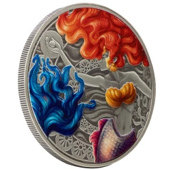 Samoa: Mermaid & Pearl kolorowany 1 uncja Srebra 2025 Antiqued Coin