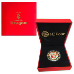 New Zealand: Year of the Dragon kolorowany, pozłacany 1 uncja Srebra 2024 Proof Medallion