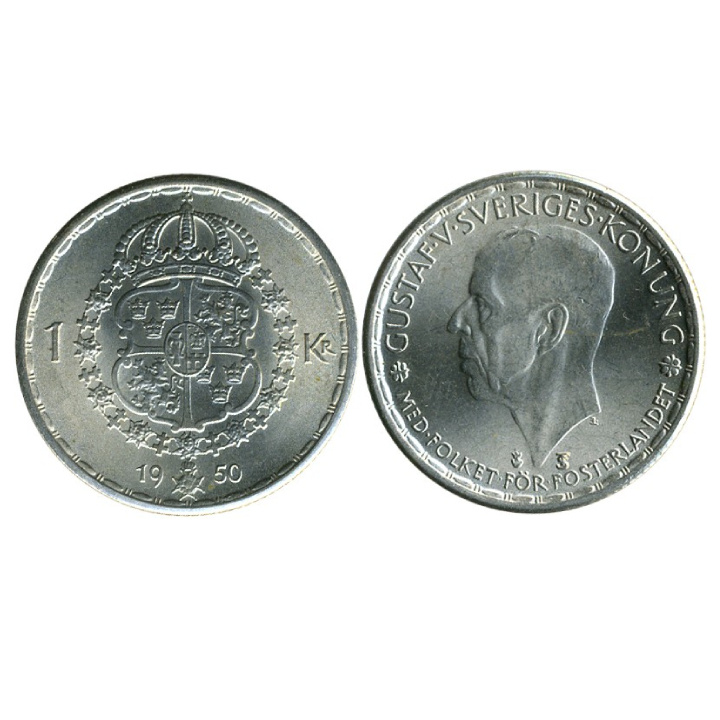 Suecia, Gustavo V - 1 corona 1942-1950