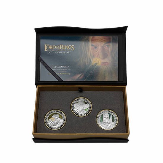 Lote de 3 monedas El Señor de los Anillos: La Comunidad del Anillo - La Comunidad 20 Aniversario de la película 3x1 oz Plata 2021 Proof