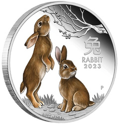 Perth Mint: Lunar III - Year of the Rabbit coloured 1 oz Silber 2023 Proof
