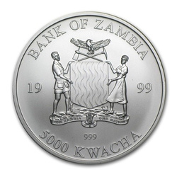 1999 Zambia 1 oz Silver Elephant