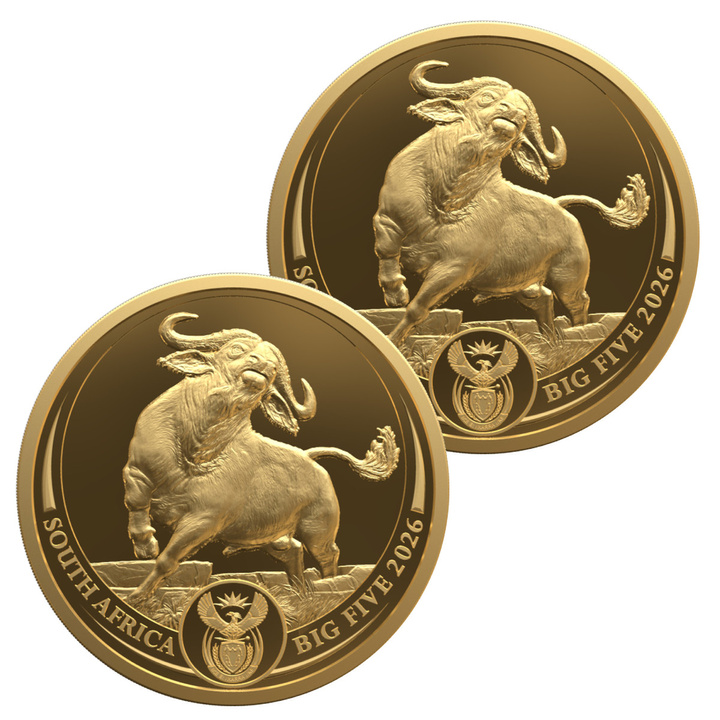 Set de Monede de Aur Big Five III: Bivol 2 x 1/4 Uncie de Aur 2026 Proof Doublecap