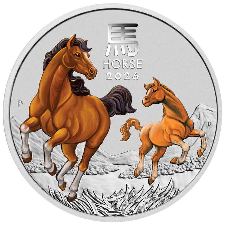 Perth Mint: Lunar III - Rok Konia kolorowany 1/4 uncji Srebra 2026 (Hobart Money Expo ANDA Special)