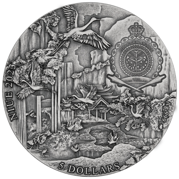 Niue: Eight Immortals - Lü Dongbin colorato, placcato in oro 2 once d'argento 2023 Ultra High Relief Antiqued Coin