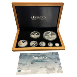 Set of 7 Mexican Libertad 1/20 - 5 oz Silver coins 2019 Proof