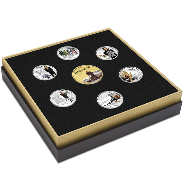 Set di 7 monete Tuvalu: James Bond - Sean Connery colorato Argento 2024 Proof