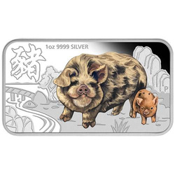 Tuvalu: Lunar II: Año del Cerdo coloreado 4 x 1 oz Plata 2019 Proof juego de 4 barras