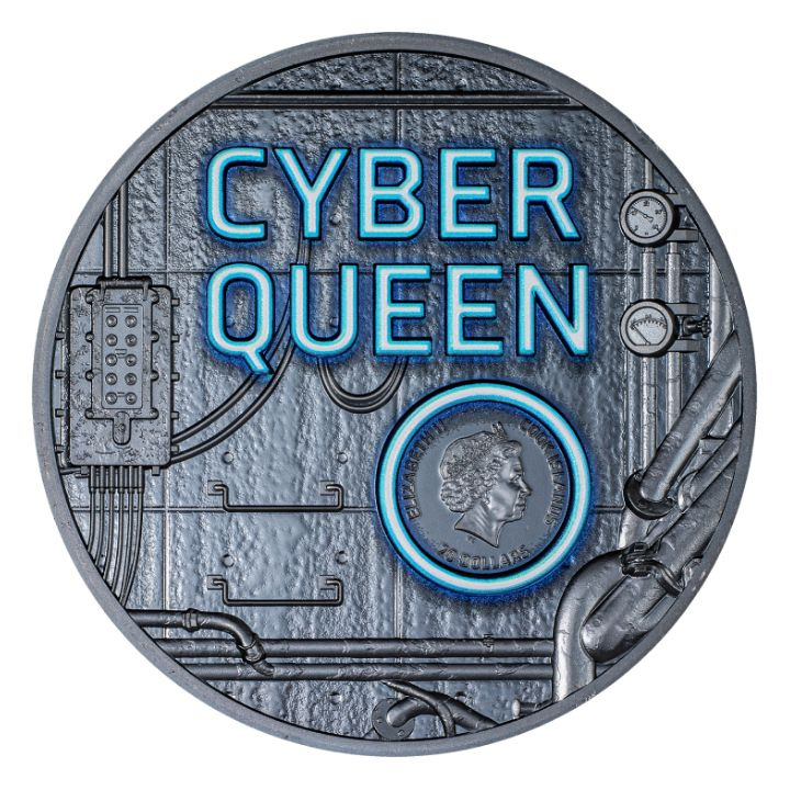 Islas Cook: Cyber Queen - The Beginning coloreada 3 oz Plata 2023 Negra Proof Ultra Alto Relieve