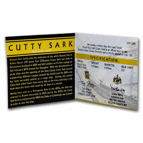 A Cutty Sark 1/2 gramm arany 2021 Proof