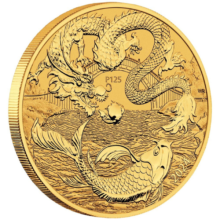 Chinese Myths and Legends: Dragon & Koi 1 oz Gold 2024