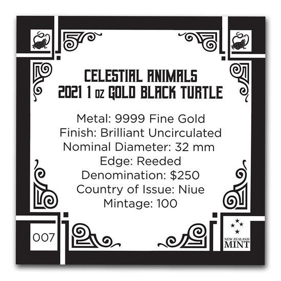 Niue: Celestial Animals - Schwarze Schildkröte 1 oz Gold 2021