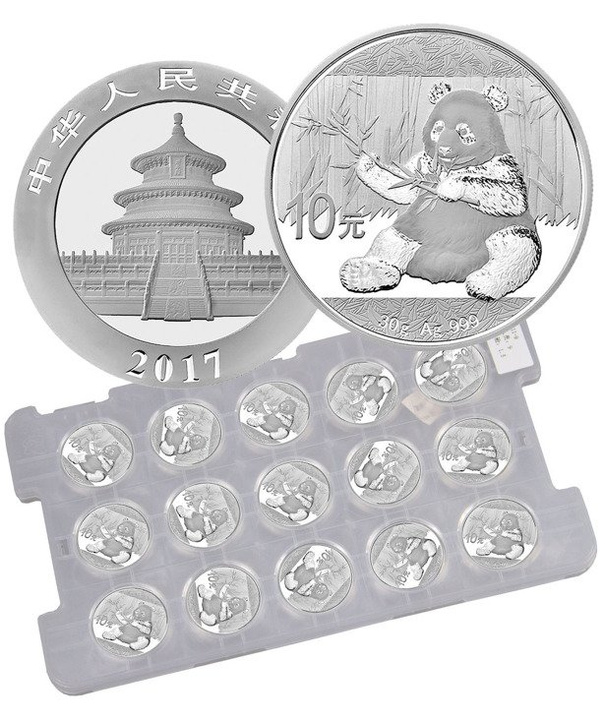 Čínská panda 30 gramů stříbra 2017