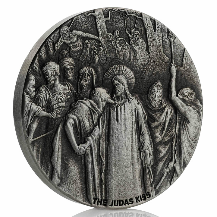 Niue: Biblické - Judův polibek 2 unce stříbra 2020 Proof Antiqued Coin