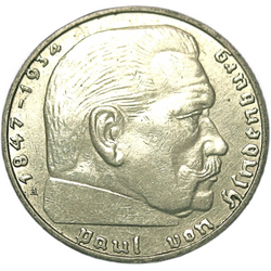 Niemcy, Trzecia Rzesza - Paul von Hindenburg 2 reichsmarek (ze swastyką) Srebro 1936-1939