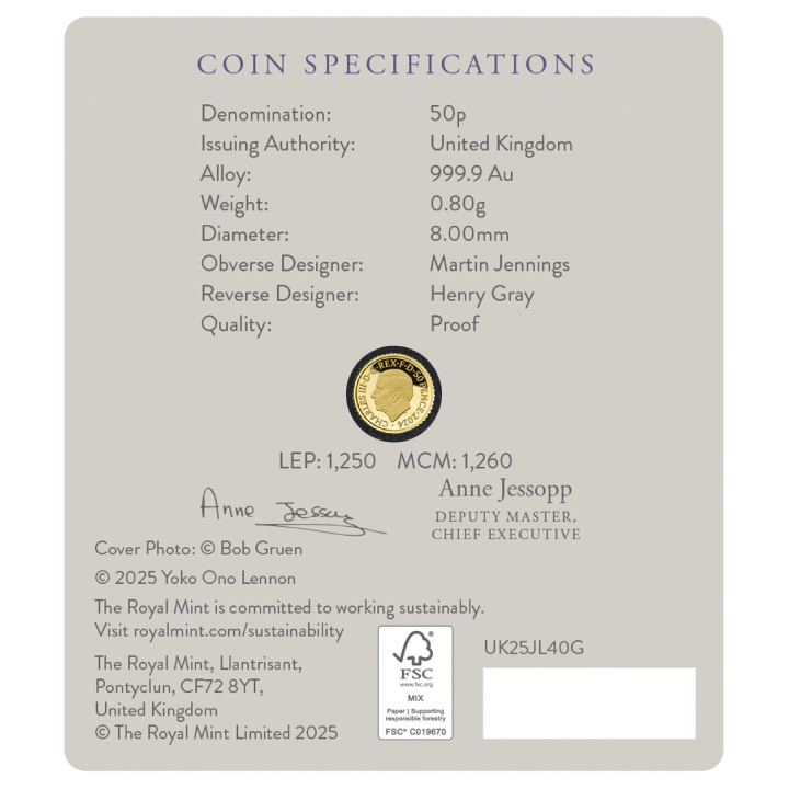 John Lennon 1/40 uncji Złota 2025 Proof