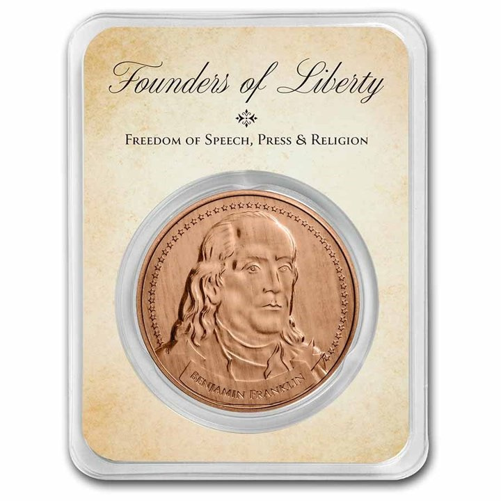 Fundadores de la Libertad: Benjamin Franklin - Free Speech 1 oz Cobre 2022 Slab