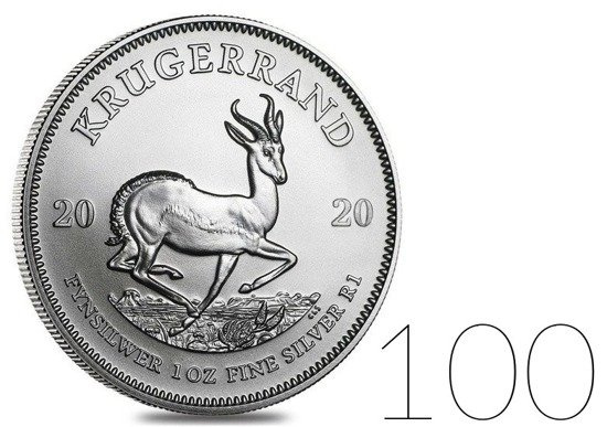 Krugerrand 1 once d'argent 2020 PAQUET DE 100 PIÈCES
