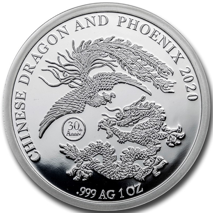 Fiji: Chinese Dragon & Phoenix set of 2 coins - 1 gram Gold & 1 oz Silver 2020 Proof